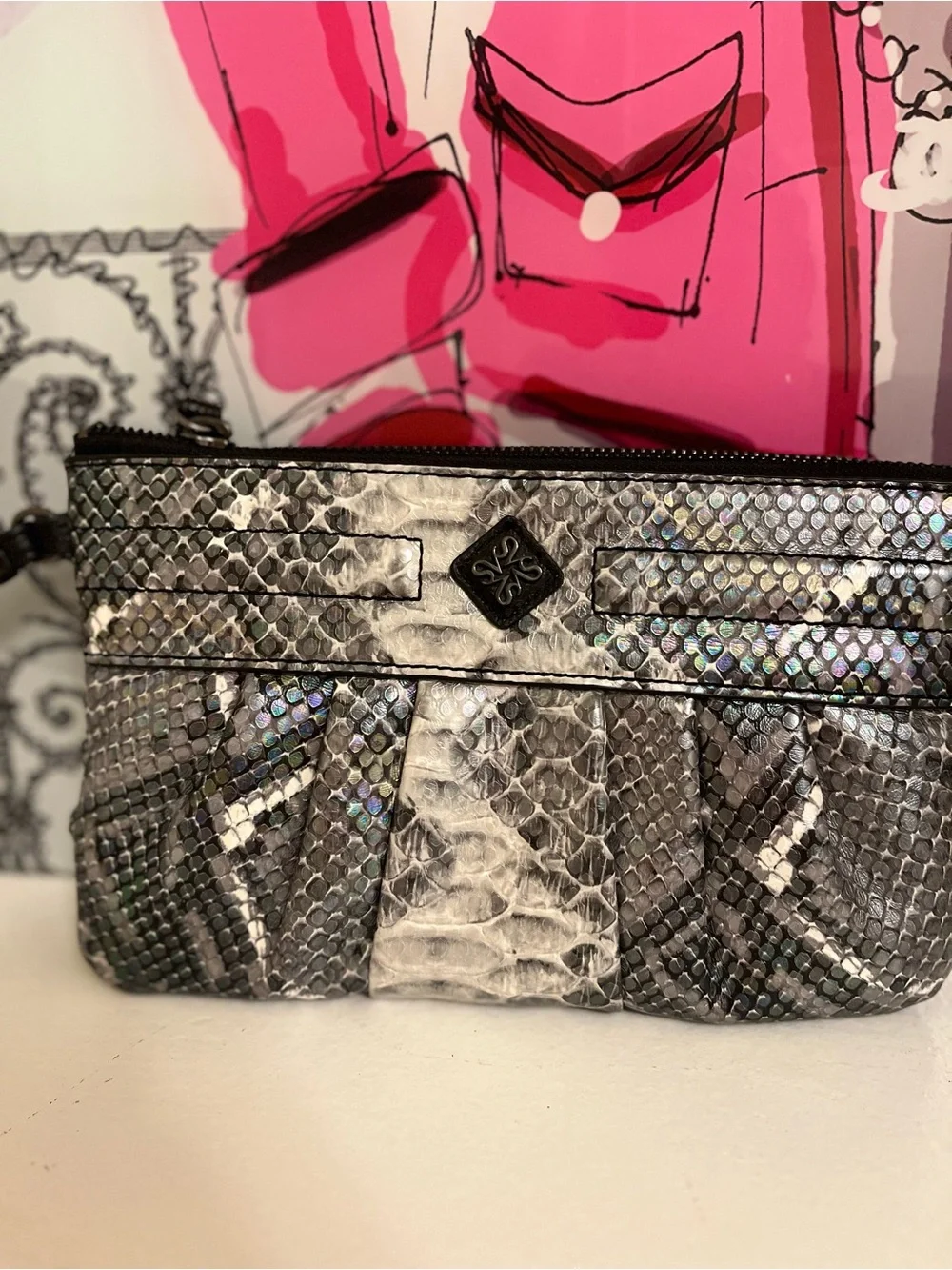 Simply Vera Vera Wang Iridescent Gray Snakeskin-Effect Wristlet Clutch
